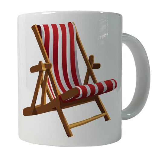 Beach Chair Red White Stripe Vacation Ceramic Tea Coffee Mug Cup - 11oz