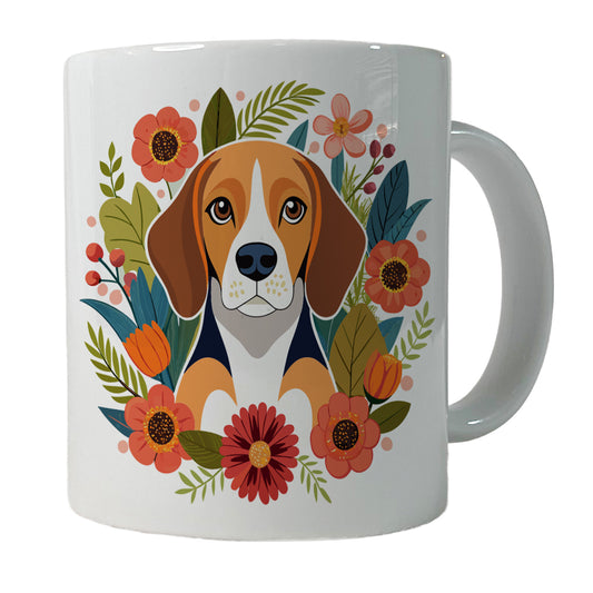 Beagle Dog Floral Flowers Ceramic Tea Coffee Mug Cup - 11oz