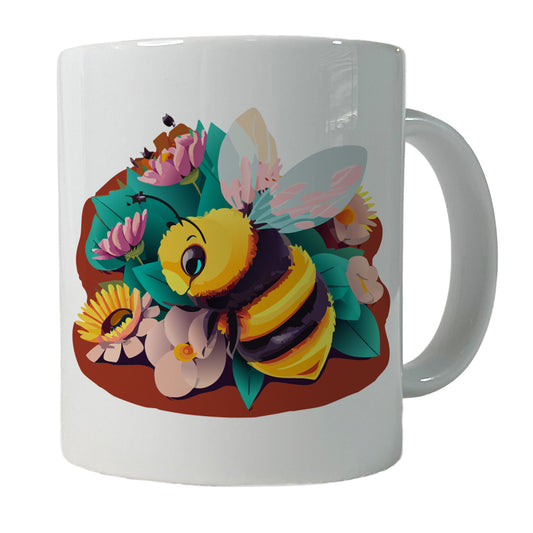 Bee and Flowers Floral Ceramic Tea Coffee Mug Cup - 11oz