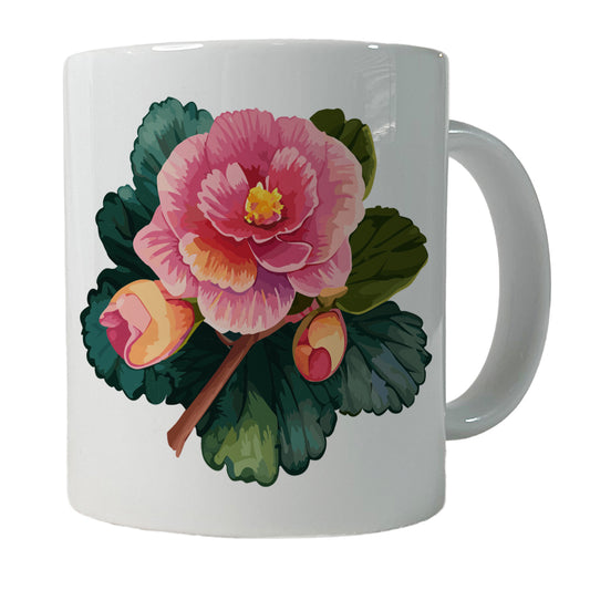 Begonia Flower Watercolor Ceramic Tea Coffee Mug Cup - 11oz