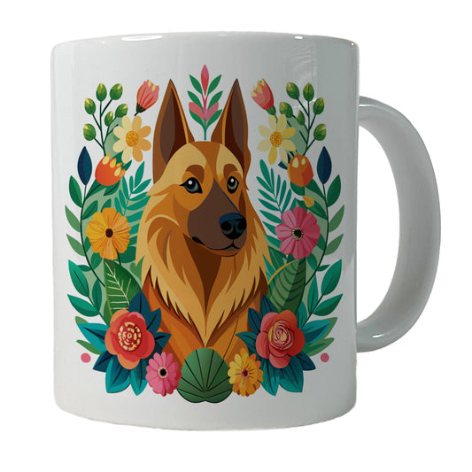 Belgian Shepherd Dog Floral Flowers Ceramic Tea Coffee Mug Cup - 11oz