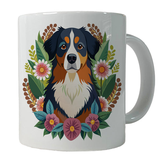 Bernese Mountain Dog Floral Flowers Ceramic Tea Coffee Mug Cup - 11oz