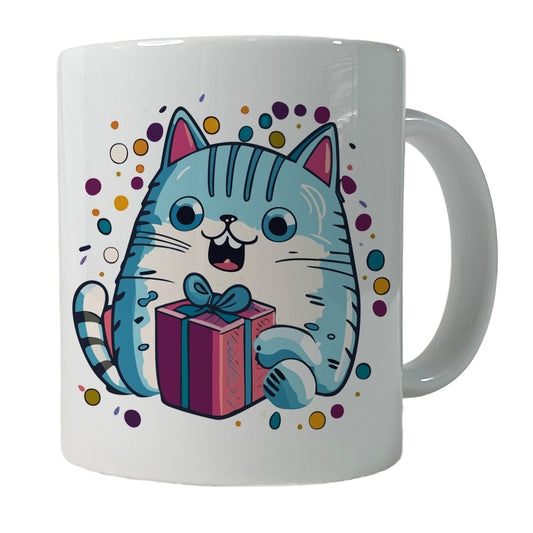 Birthday Cat Blue Funny Ceramic Tea Coffee Mug Cup - 11oz