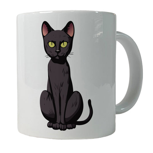 Black Bombay Cat Sitting Ceramic Tea Coffee Mug Cup - 11oz