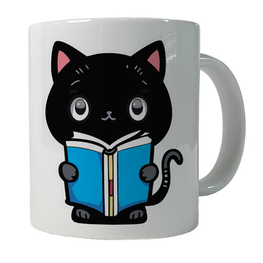 Black Cat Reading Book Ceramic Tea Coffee Mug Cup - 11oz
