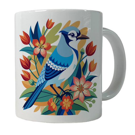 Blue Jay Floral Flowers Ceramic Tea Coffee Mug Cup - 11oz