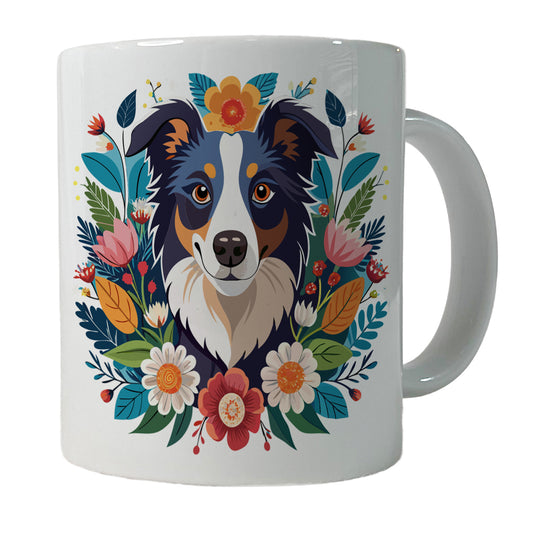 Border Collie Dog Floral Flowers Ceramic Tea Coffee Mug Cup - 11oz