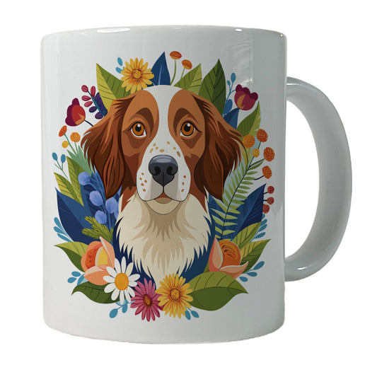 Brittany Spaniel Dog Floral Flowers Ceramic Tea Coffee Mug Cup - 11oz