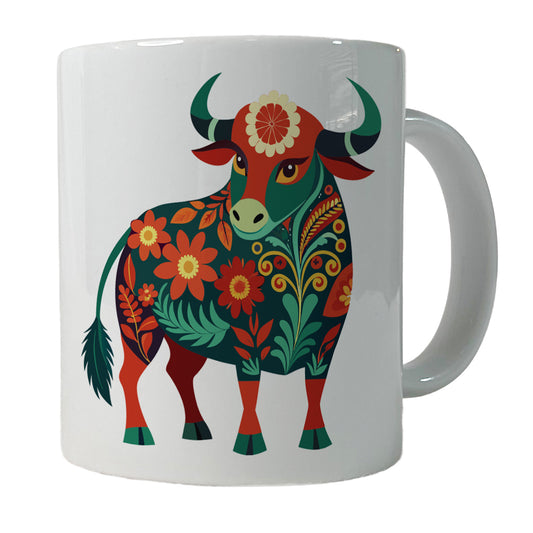Bull Cow Floral Flowers Ceramic Tea Coffee Mug Cup - 11oz
