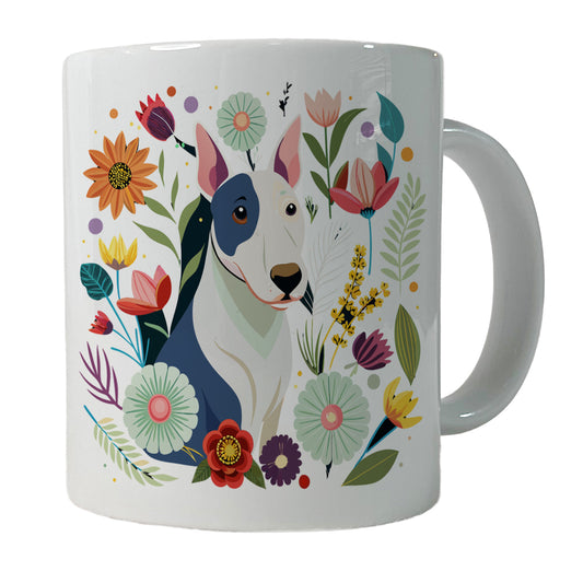 Bull Terrier Dog Floral Flowers Ceramic Tea Coffee Mug Cup - 11oz