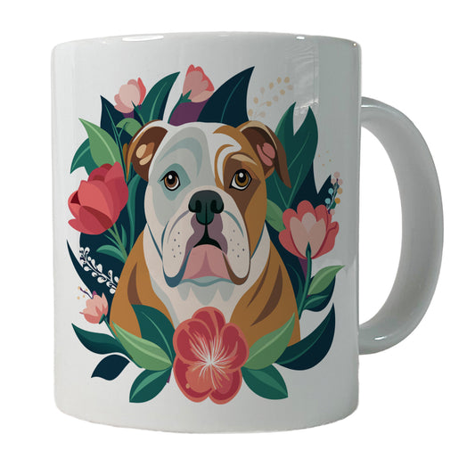 Bulldog Dog Floral Flowers Purple Background Ceramic Tea Coffee Mug Cup - 11oz