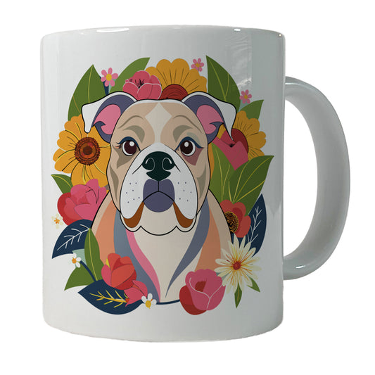 Bulldog Dog Floral Flowers Ceramic Tea Coffee Mug Cup - 11oz