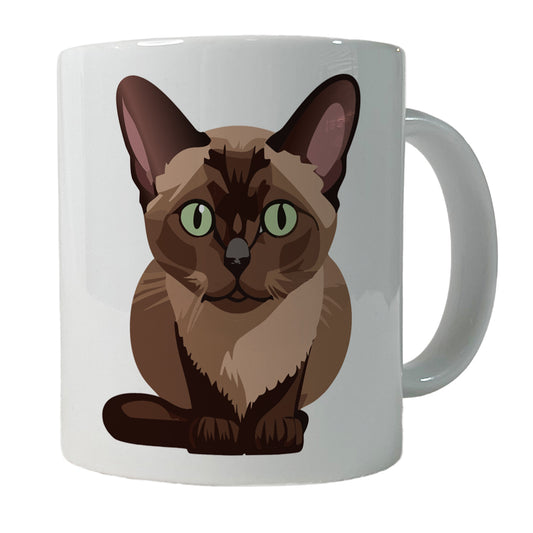 Burmese Cat Crouched Ceramic Tea Coffee Mug Cup - 11oz