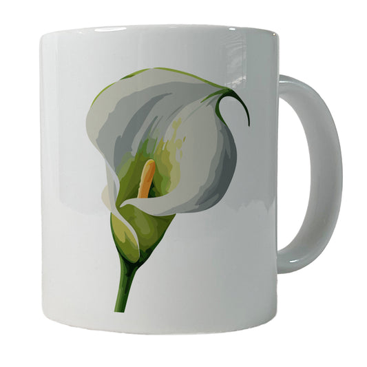 Calla Lily Flower White Ceramic Tea Coffee Mug Cup - 11oz