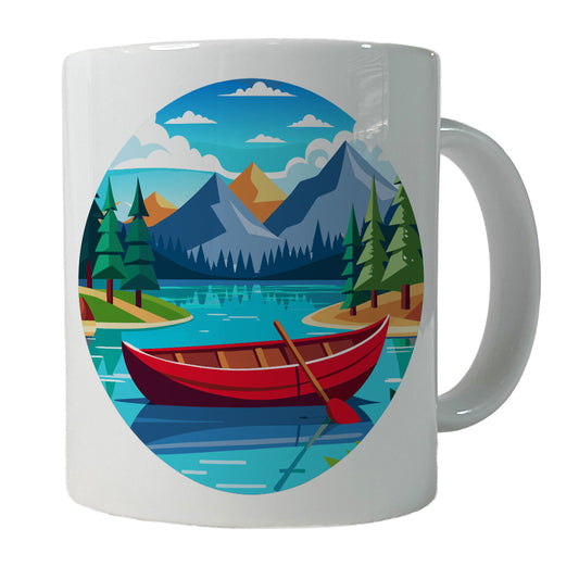 Canoe on Lake Red Ceramic Tea Coffee Mug Cup - 11oz