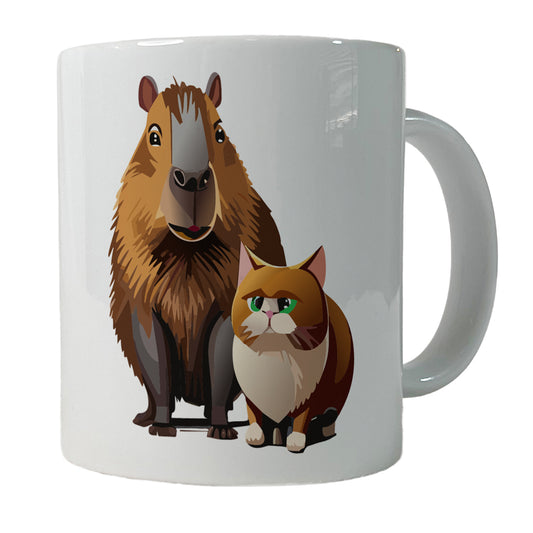 Capybara and Cat Best Friends BFF Cute Ceramic Tea Coffee Mug Cup - 11oz