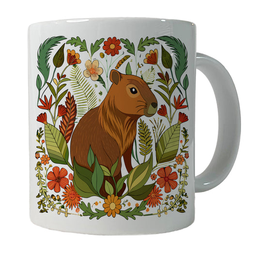 Capybara Botanical Art Nouveau Ceramic Tea Coffee Mug Cup - 11oz