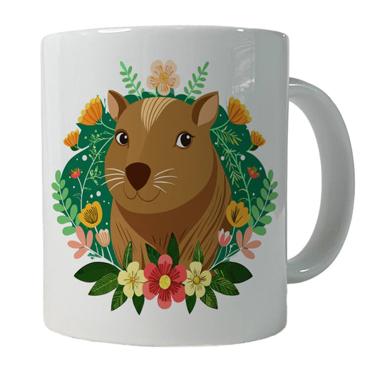 Capybara Head Floral Flowers Ceramic Tea Coffee Mug Cup - 11oz
