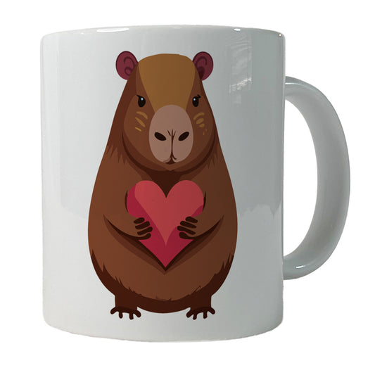 Capybara Love Holding Heart Valentines Day Anniversary Ceramic Tea Coffee Mug Cup - 11oz