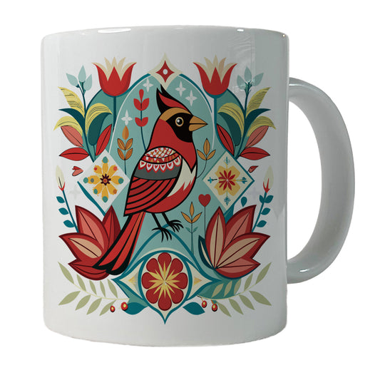 Cardinal Bird Floral Flowers Ceramic Tea Coffee Mug Cup - 11oz