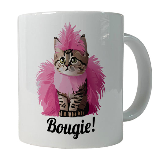 Cat Bougie Funny Pink Feather Boa Ceramic Tea Coffee Mug Cup - 11oz
