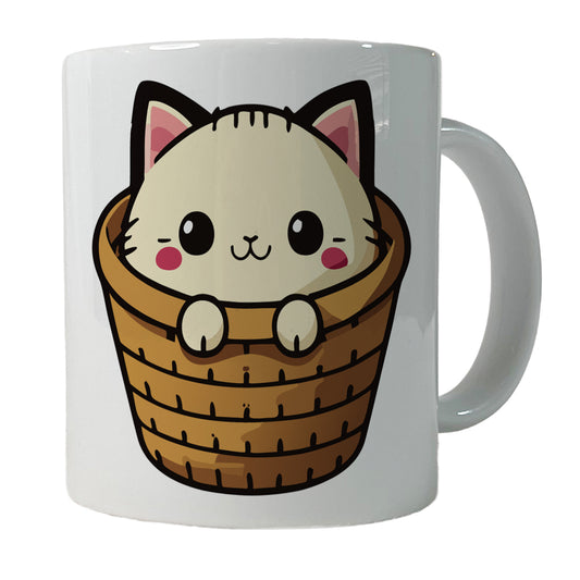 Cat Cute Chibi in Basket Ceramic Tea Coffee Mug Cup - 11oz