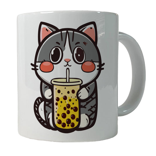 Cat Drinking Boba Bubble Tea Ceramic Tea Coffee Mug Cup - 11oz