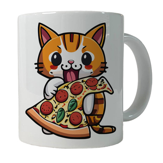 Cat Eating Pizza Funny Ceramic Tea Coffee Mug Cup - 11oz