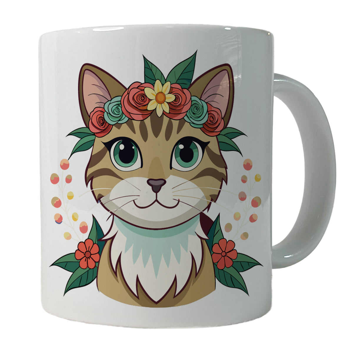 Cat Head Floral Flowers Ceramic Tea Coffee Mug Cup - 11oz