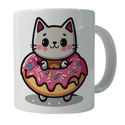 Cat Kawaii Cute in Donut Ceramic Tea Coffee Mug Cup - 11oz
