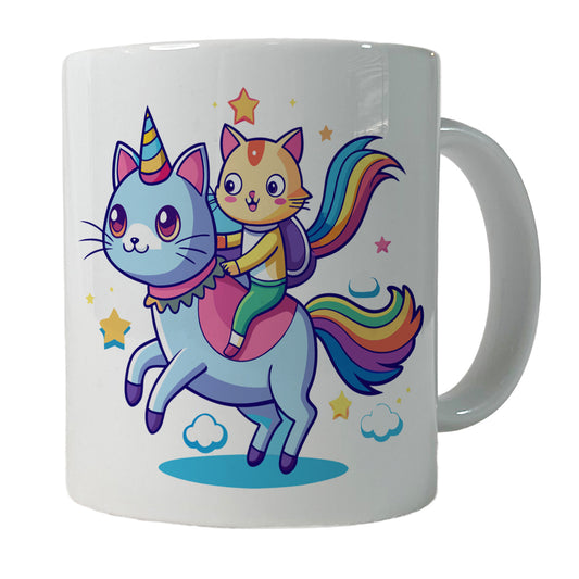 Cat Riding Caticorn Unicorn Funny Ceramic Tea Coffee Mug Cup - 11oz
