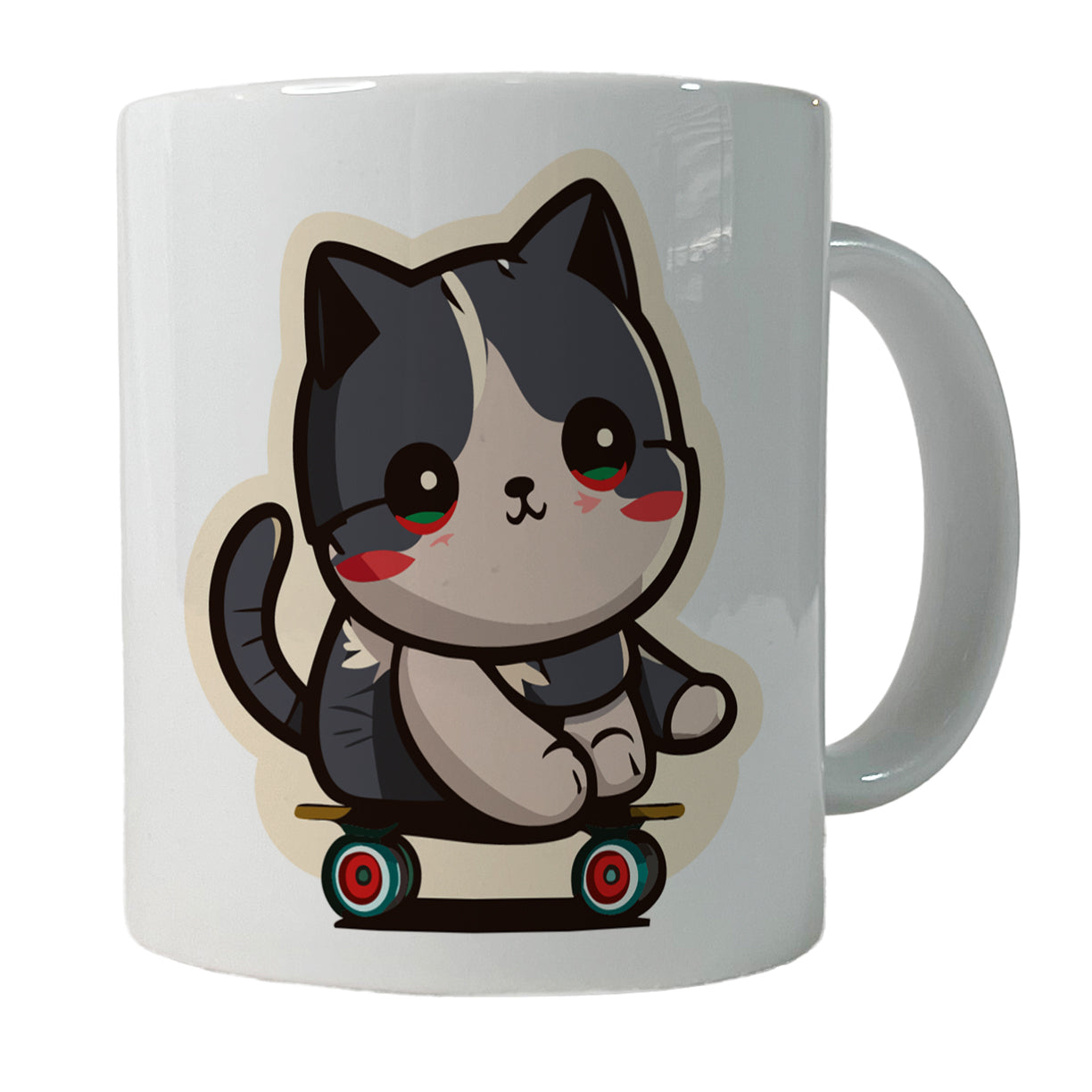 Cat Riding Skateboard Skater Kawaii Cute Ceramic Tea Coffee Mug Cup - 11oz