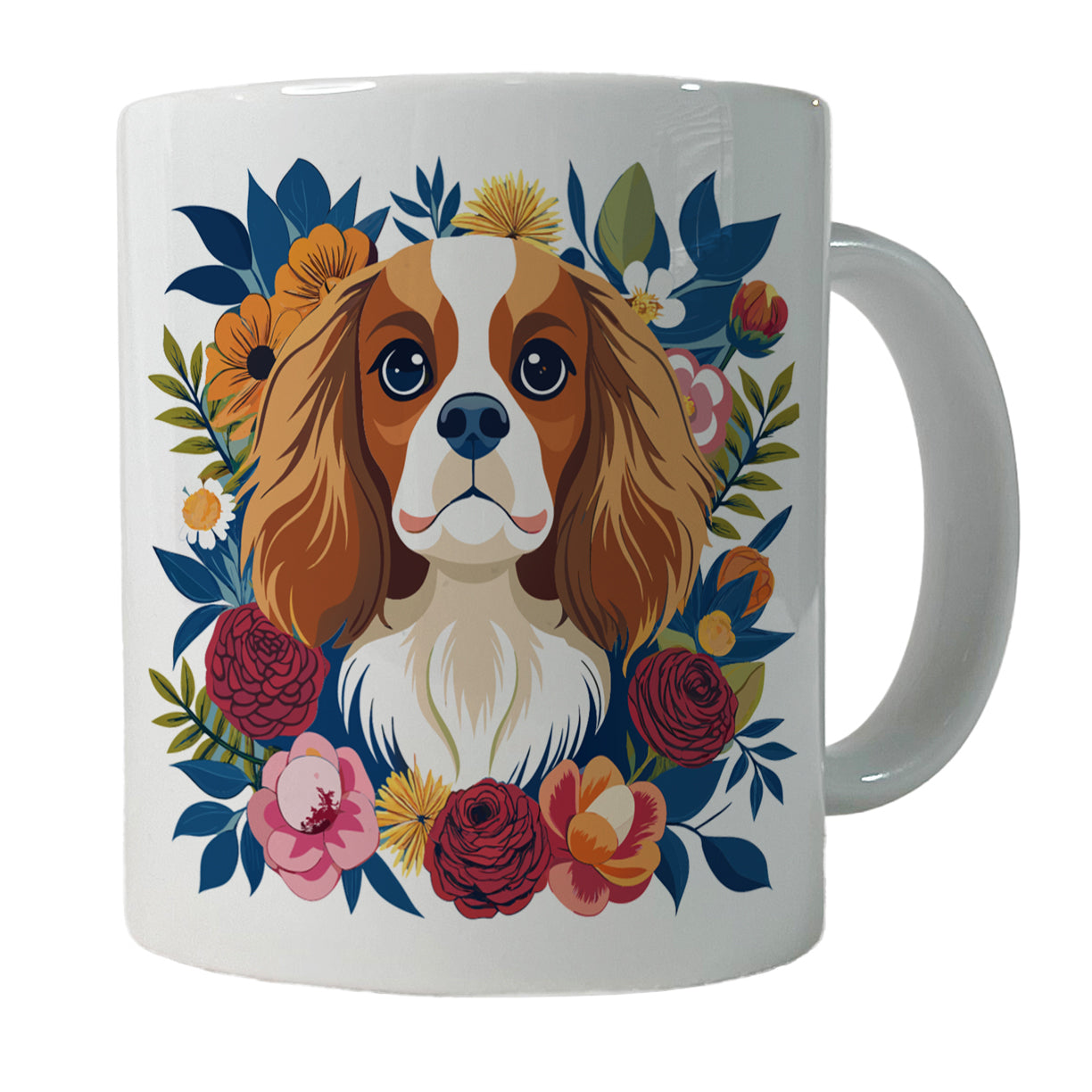 Cavalier King Charles Spaniel Dog Floral Flowers Ceramic Tea Coffee Mug Cup - 11oz