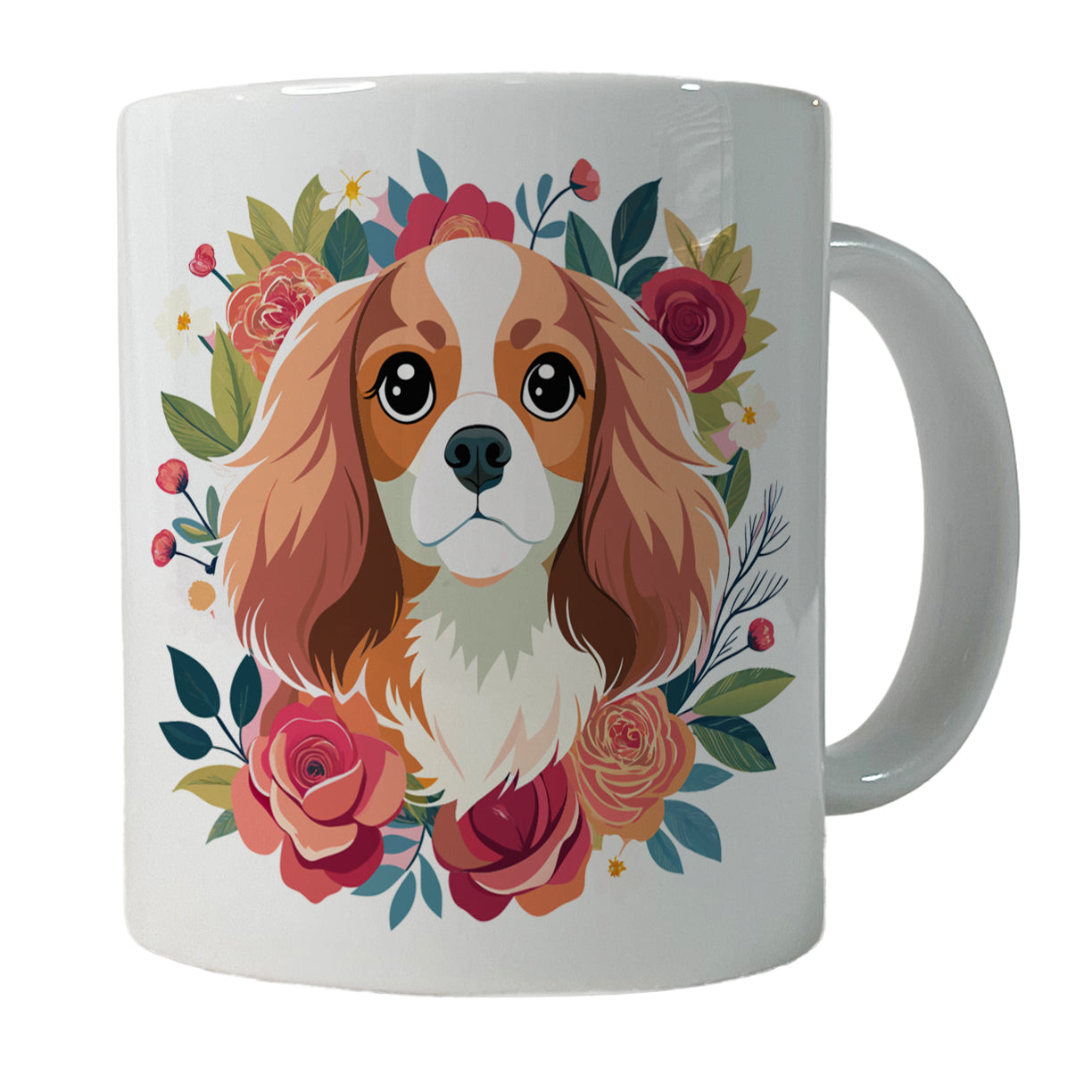 Cavalier King Charles Spaniel Dog Pink Floral Flowers Ceramic Tea Coffee Mug Cup - 11oz