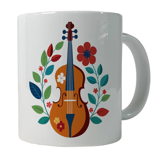 Cello Floral Motif Music Ceramic Tea Coffee Mug Cup - 11oz