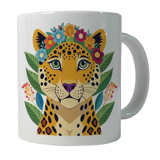 Cheetah Head Floral Flowers Ceramic Tea Coffee Mug Cup - 11oz