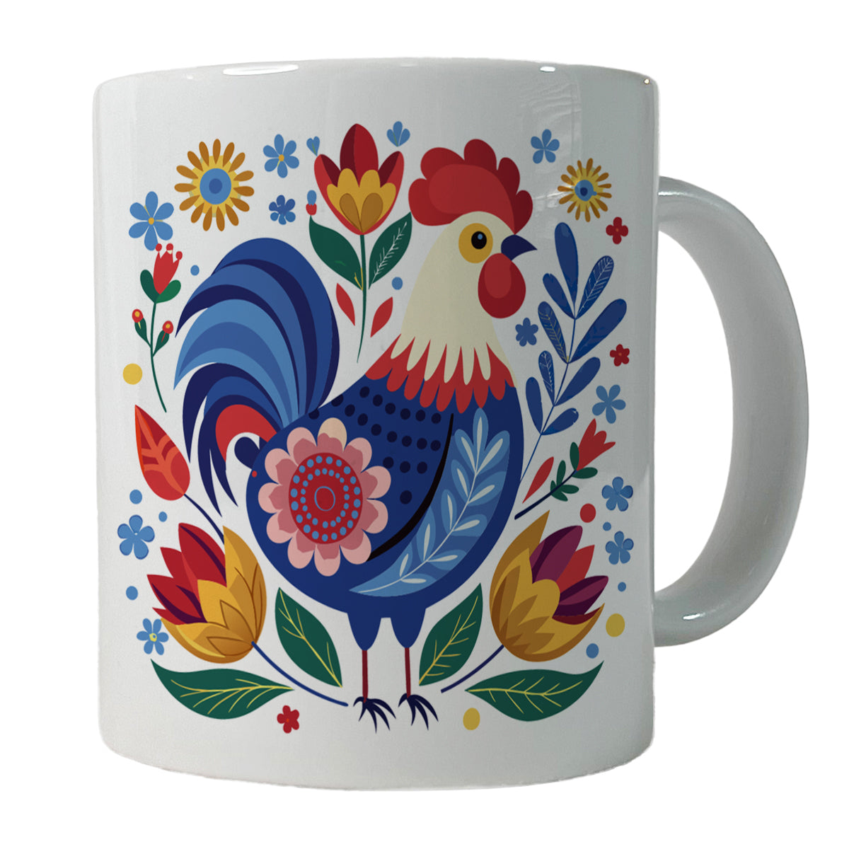 Chicken Rooster Floral Flowers Ceramic Tea Coffee Mug Cup - 11oz