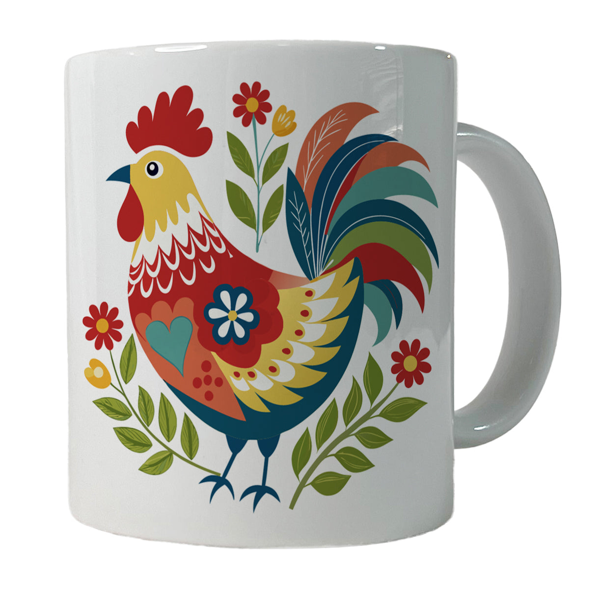 Chicken Rooster Flowers Ceramic Tea Coffee Mug Cup - 11oz