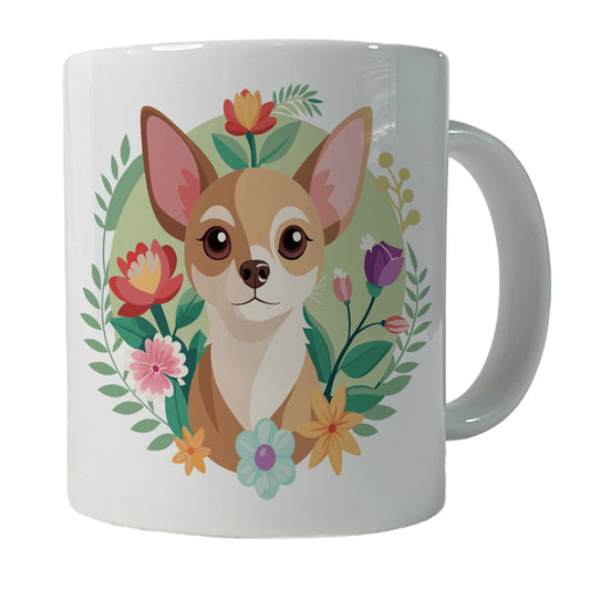 Chihuahua Dog Floral Flowers Ceramic Tea Coffee Mug Cup - 11oz