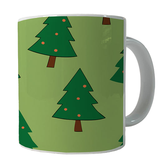 Christmas Trees Green Pattern Ceramic Tea Coffee Mug Cup - 11oz