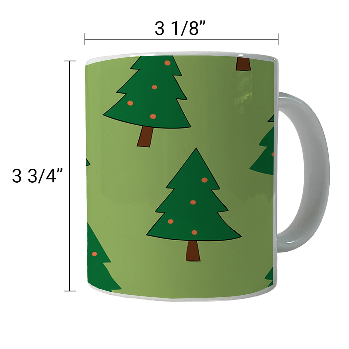 Christmas Trees Green Pattern Ceramic Tea Coffee Mug Cup - 11oz