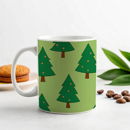 Christmas Trees Green Pattern Ceramic Tea Coffee Mug Cup - 11oz
