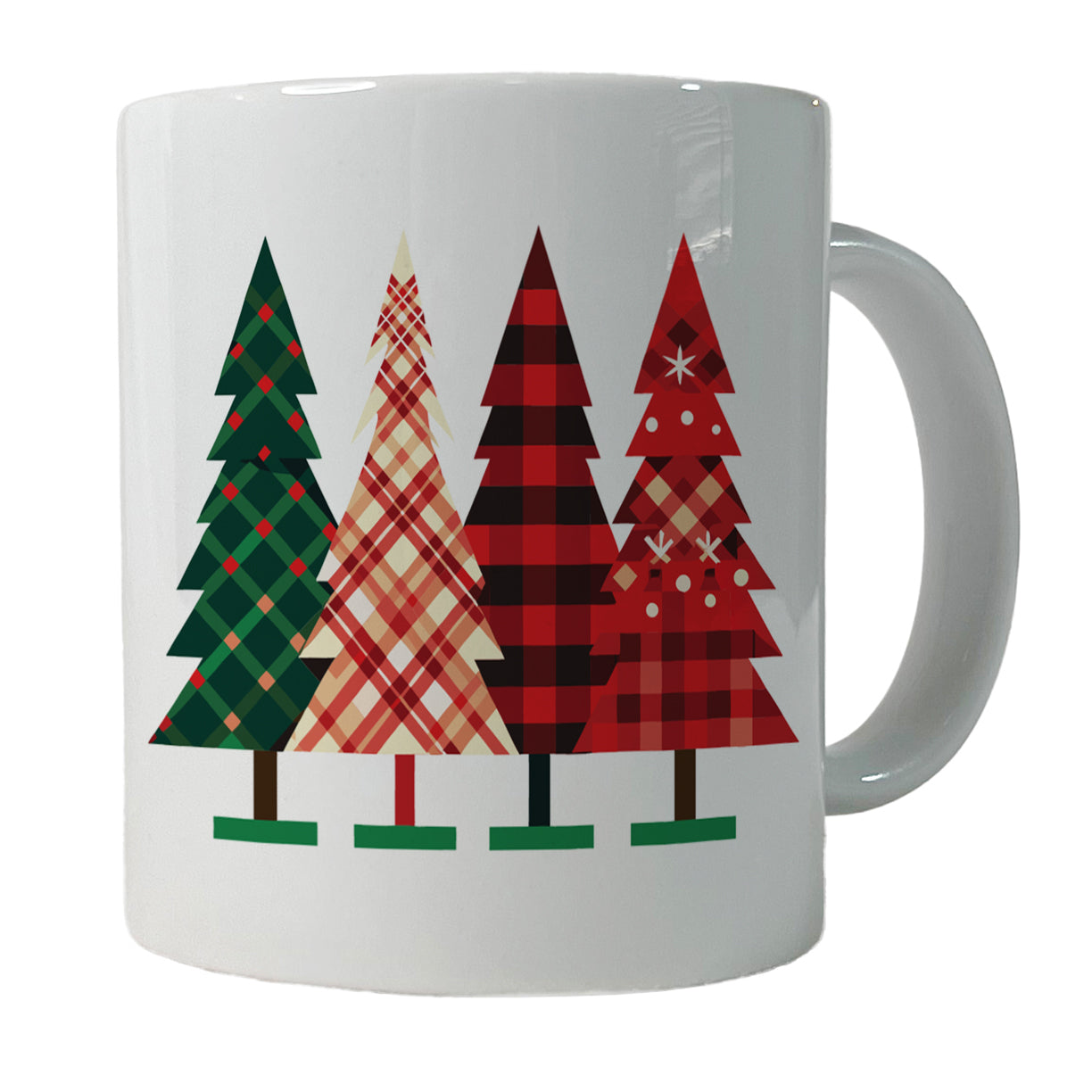 Christmas Trees Plaid Modern Cute Ceramic Tea Coffee Mug Cup - 11oz