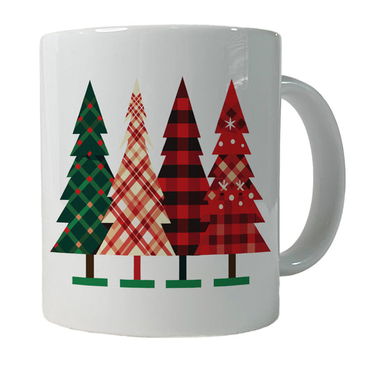 Christmas Trees Plaid Modern Cute Ceramic Tea Coffee Mug Cup - 11oz