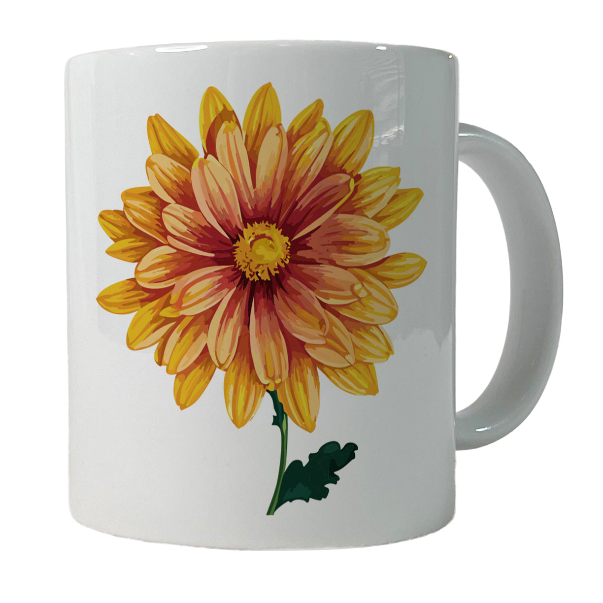 Chrysanthemum Mum Flower Yellow Watercolor Ceramic Tea Coffee Mug Cup - 11oz