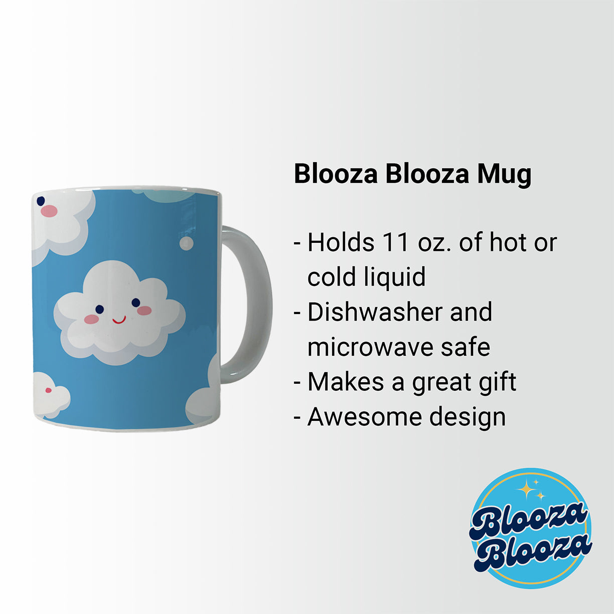 Clouds Happy Smiling Cute Pattern Ceramic Tea Coffee Mug Cup - 11oz