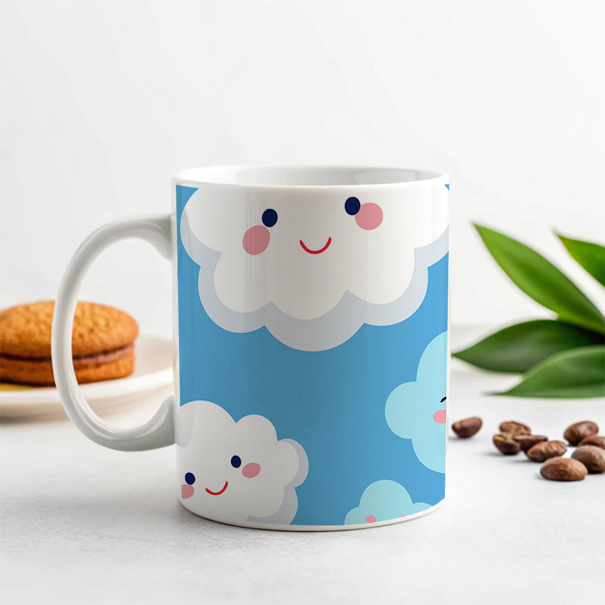 Clouds Happy Smiling Cute Pattern Ceramic Tea Coffee Mug Cup - 11oz