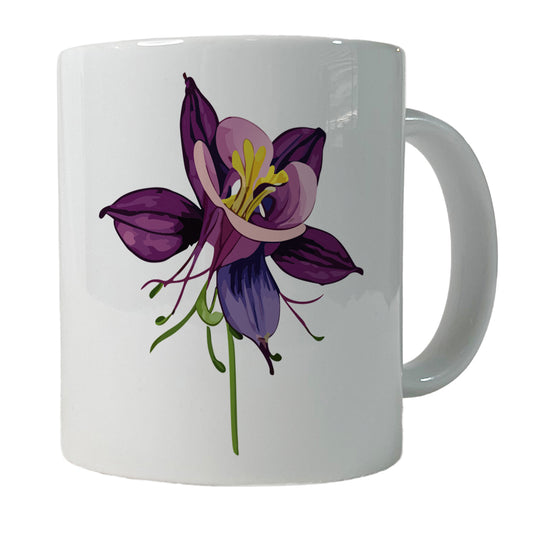 Columbine Flower Watercolor Purple Ceramic Tea Coffee Mug Cup - 11oz