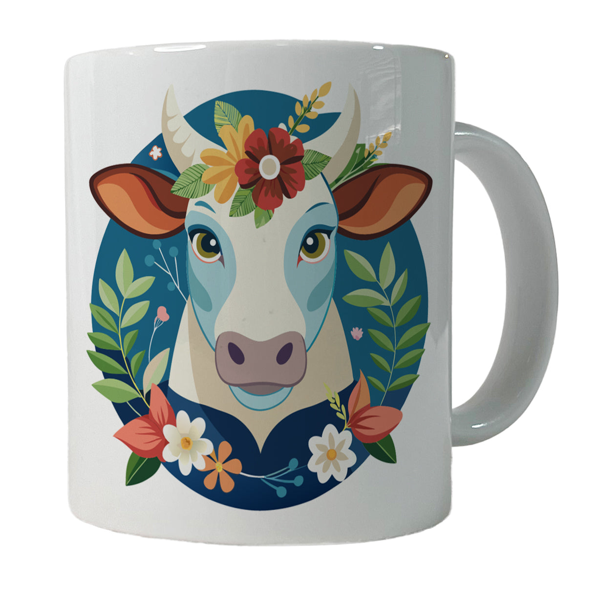 Cow Head Floral Flowers Ceramic Tea Coffee Mug Cup - 11oz