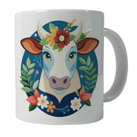 Cow Head Floral Flowers Ceramic Tea Coffee Mug Cup - 11oz